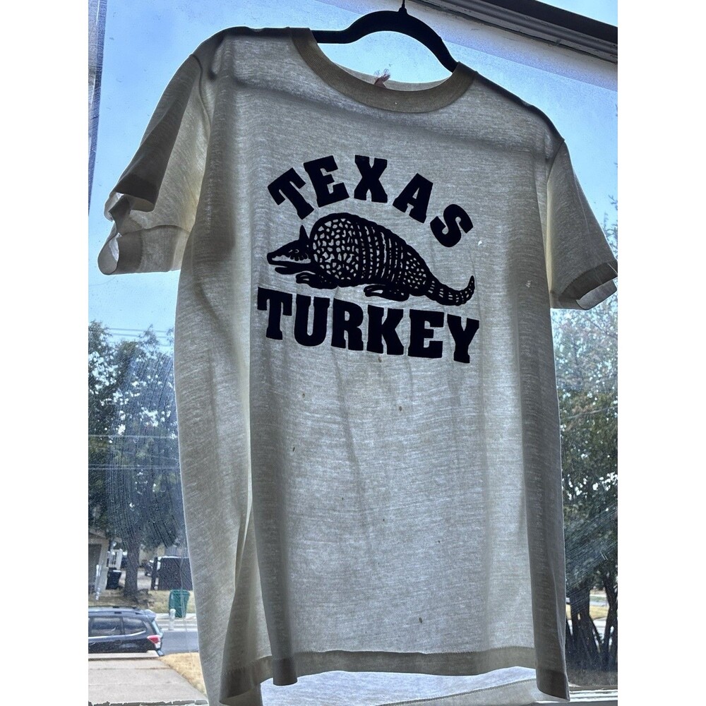 70s 80s Single Stitch Texas Turkey Armadillo Graphic T-Shirt L USA Paper Thin